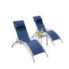 Pool Lounge Chairs Set of 3, Adjustable Aluminum Outdoor Chaise Lounge Chairs with Metal Side Table, All Weather for Deck Lawn Poolside Backyard (Blue