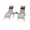 Pool Lounge Chairs Set of 3, Adjustable Aluminum Outdoor Chaise Lounge Chairs with Metal Side Table, All Weather for Deck Lawn Poolside Backyard (Khai