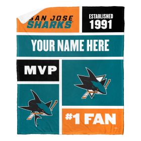 [Personalization Only] OFFICIAL NHL Colorblock Personalized Silk Touch Sherpa Throw Blanket - San Jose Sharks