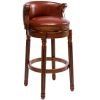 Seat height 29.5'' Cow top Leather Wooden Bar Stools, 360 Degree Swivel Bar Height Chair with Backs for Home Kitchen Counter(brown 1pc)