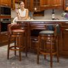 Seat height 26'' Cow top Leather Wooden Bar Stools, 360 Degree Swivel Bar Height Chair with Backs for Home Kitchen Counter(brown 1pc)