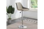 Dining Kitchen Adjustable Bar stool Chair Light Grey Wax Polyurethane Leather Chrome Base Modern Set of 2 Chairs / Bar Stool