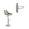 Dining Kitchen Adjustable Bar stool Chair Light Grey Wax Polyurethane Leather Chrome Base Modern Set of 2 Chairs / Bar Stool