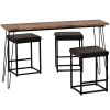 4 Pieces Counter Height Extra Long Dining Table Set with 3 PU Stools Bar Kitchen Table Set Console Table