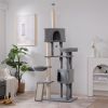 Cat Tree, 105-Inch Cat Tower for Indoor Cats, Plush Multi-Level Cat Condo with 3 Perches, 2 Caves, Cozy Basket and Scratching Board, GRAY COLOR