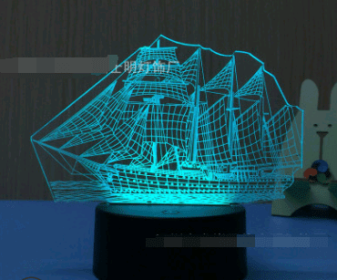 Led night light owl 3D table lamp can touch colorful (Option: Sailboat-Seven color touch 4W)