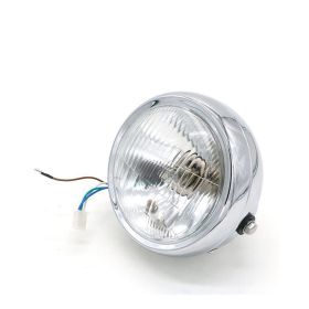 Modified Retro Headlight Black Shell Round Headlight (Option: Silver-White glass)