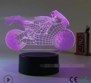 Led night light owl 3D table lamp can touch colorful (Option: Motorcycle 1-Seven color touch 4W)