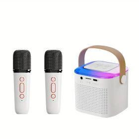 K12 Bluetooth Speaker Home Karaoke Integrated Wireless Microphone (Option: Y1 White Double Wheat)