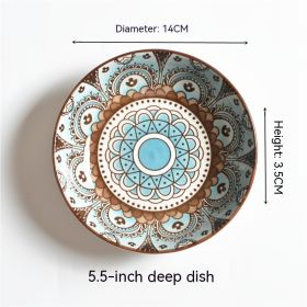 Underglaze Round Plate Ceramic Household Creative Seasoning Saucer Dish (Option: Blue Bee Flower)