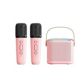 K12 Bluetooth Speaker Home Karaoke Integrated Wireless Microphone (Option: Y1 Pink Double Wheat)