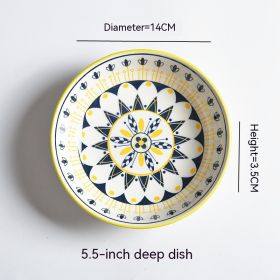 Underglaze Round Plate Ceramic Household Creative Seasoning Saucer Dish (Option: Yellow Edge Small Flower)