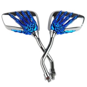 Motorcycle Modified Skeleton Skull Hand Claw Shadow Rearview Mirror (Color: Blue)