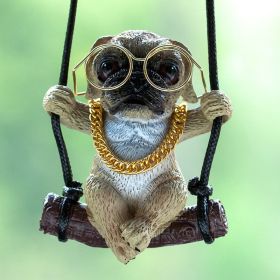 Cute Puppy Car Pendant Decorative Rearview Mirror (Option: Gold Frame Glasses Pug Pendant)