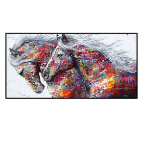 Two Running Horses Canvas Oil Painting Wall Art Pictures Modern Abstract Animal Prints and Posters for Living Room Decor No Frame (size: 75x150cm)