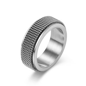 Waterproof Stainless Metal Spinner Mesh Wedding Band Rings for Men Male Release Stress Gifts Jewelry (Color: Silver, size: 5)