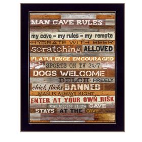 "Man Cave Rules" By Marla Rae, Printed Wall Art, Ready To Hang Framed Poster, Black Frame (Color: as Pic)