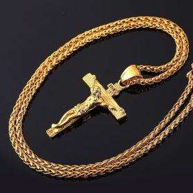 Fashion Men's Jesus Cross Necklace Cross Jewelry Gold Plated Pendant Classic Necklaces for Women Birthday Party Anniversary Gift (Color: golden)