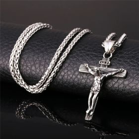 Fashion Men's Jesus Cross Necklace Cross Jewelry Gold Plated Pendant Classic Necklaces for Women Birthday Party Anniversary Gift (Color: Silver)