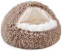 Cat Bed Round Soft Plush Burrowing Cave Hooded Cat Bed Donut for Dogs & Cats, Faux Fur Cuddler Round Comfortable Self Warming pet Bed, Machine Washabl