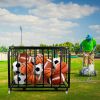 Foldable Mental Sports Ball Storage Cart Rolling Ball Cart with Lid and Wheels Large Capacity Basketballs Organizer for Gym, School, Club, Indoor and