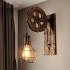 Retro Industrial Wall Sconce, 1Pack Antique Brass Vintage Plug In Wall Lighting, Industrial Lantern Retro Lamp Metal Wall Light Fixtures For Bedside B