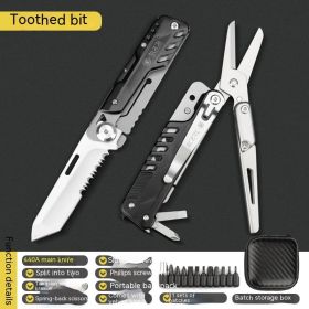 Multi-function Folding Knife High Hardness Camping Tool (Option: Toothed Blade Edition-With Batch Head)