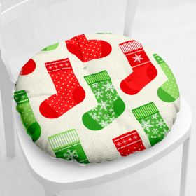 Cotton-filled Thickened Cotton And Linen Printing Chair Cushion (Option: Round Christmas Series 2 3-Velvet)