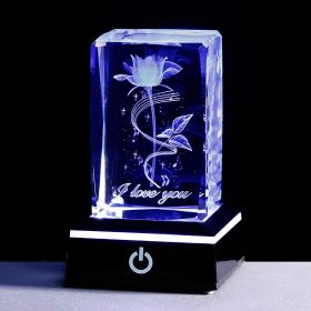 Crystal Laser Carved Rose Crystal Crafts Ornaments (Option: Note Rose-Single Gift Box Without Lights)