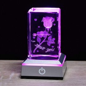 Crystal Laser Carved Rose Crystal Crafts Ornaments (Option: Cross Heart Rose-Single Gift Box Without Lights)