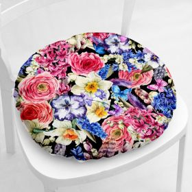 Flower Flower 213 Thick Flannel Chair Cushion (Option: Round Flower No 3-40x40cm Cotton And Linen)