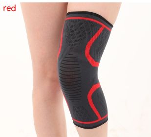 Double Corrugated Non-slip Stretch Keep Warm Nylon Needle Sports Kneecaps (Option: Red-S)