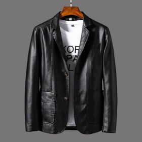 Men's Youth Leather Jacket Coat (Option: Black-4xl)