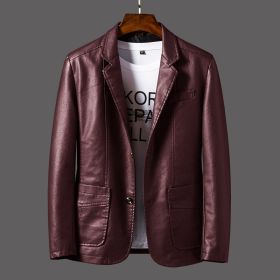 Men's Youth Leather Jacket Coat (Option: Wine Red-XL)