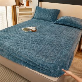 Winter Thermal Flannel Coral Fleece Fitted Sheet Fleece-lined Non-slip Bedspread (Option: Bentley Blue-150cm200cm)